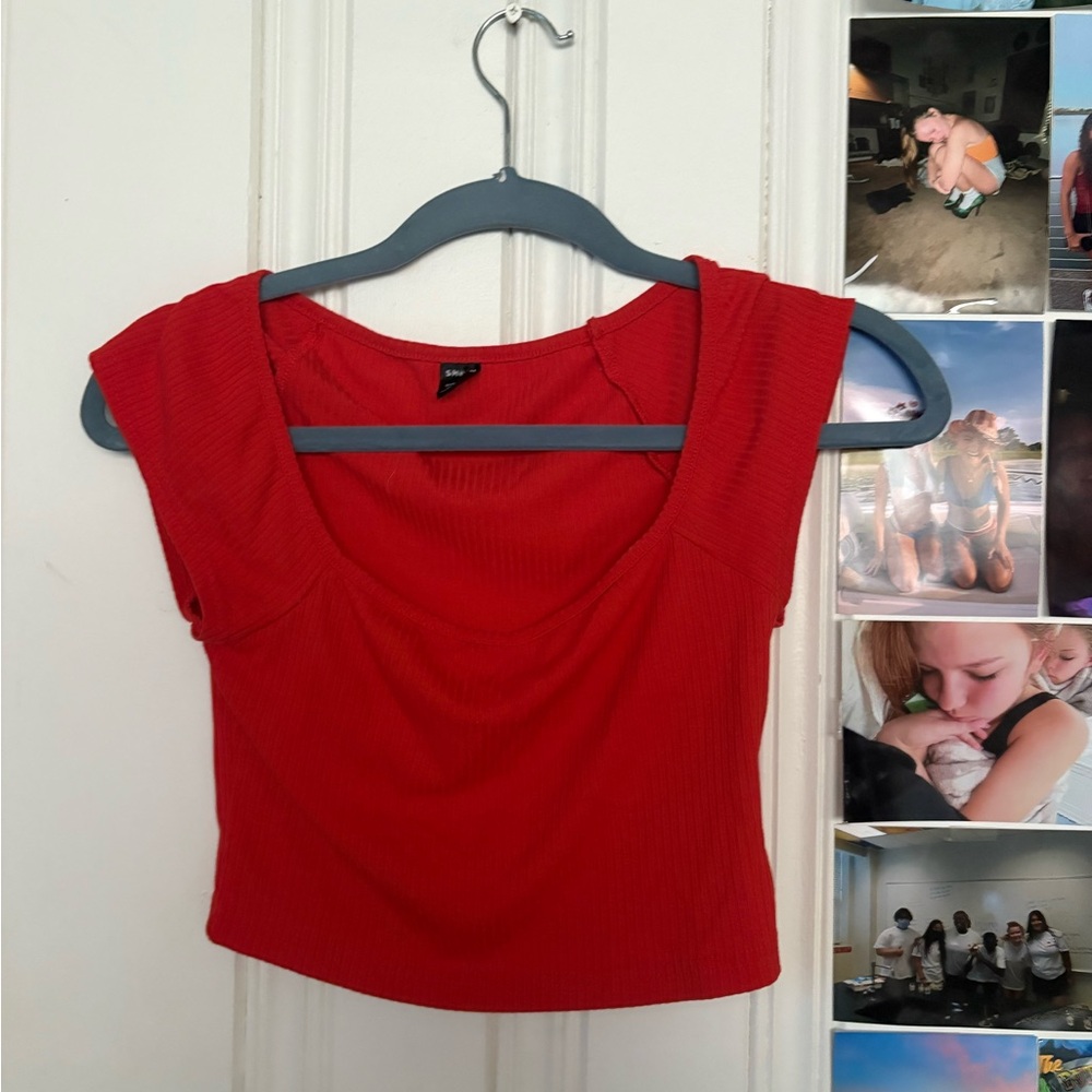 SHEIN Red Fitted Crop Tank Top